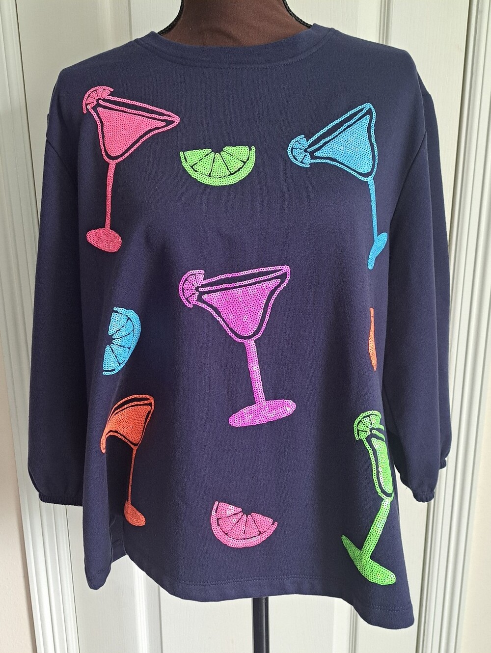 Mudpie Drink Sparkle Sweatshirt Navy One Size